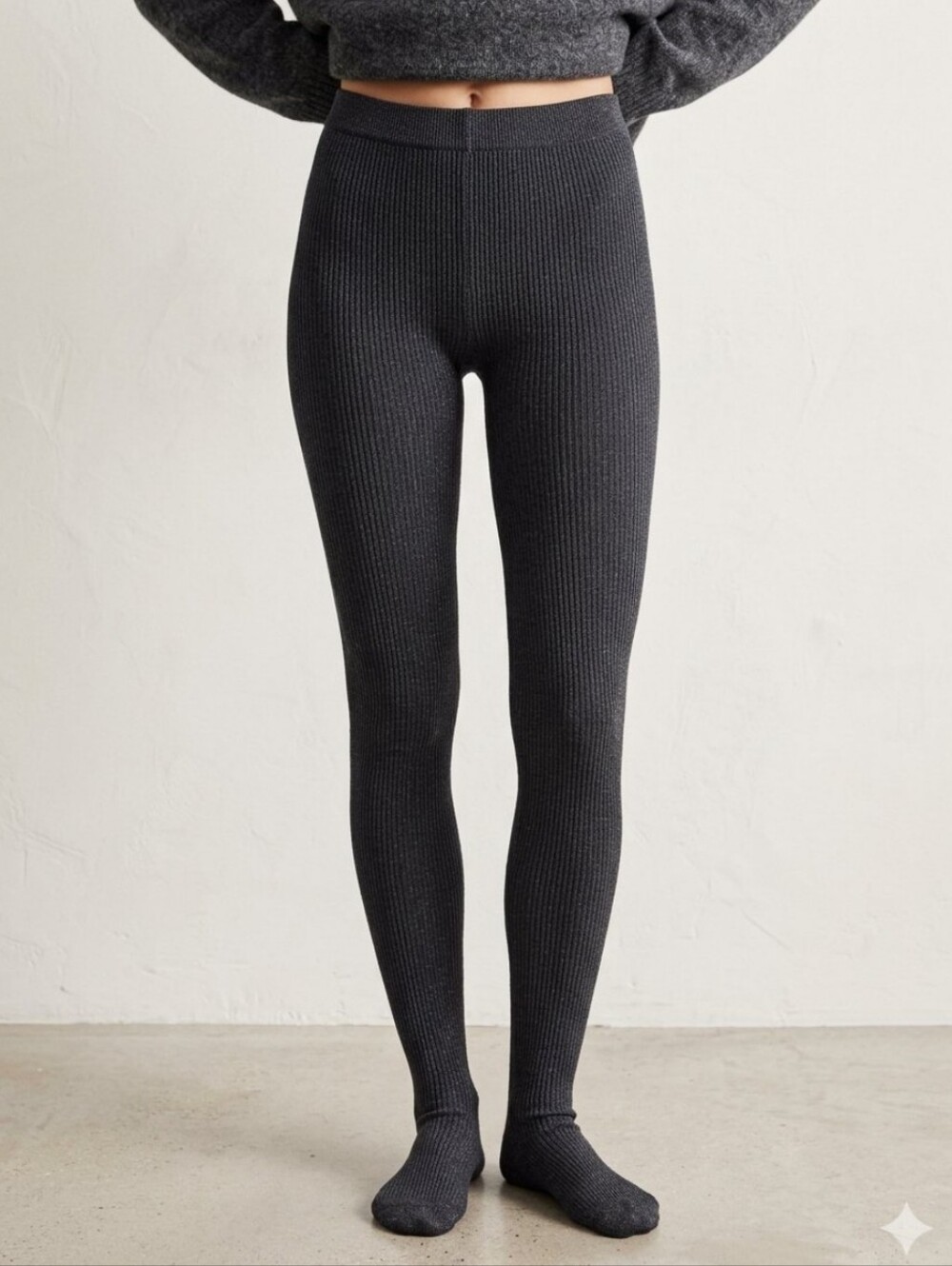 Vicroria's Secret Cashmere Blend Ribbed Charcoal Gray Footless Tights, XS